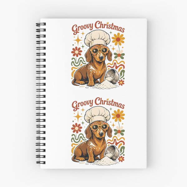 Item preview, Retro Groovy Christmas Dachshund Chef Messy Baking designed and sold by CraftyValley.