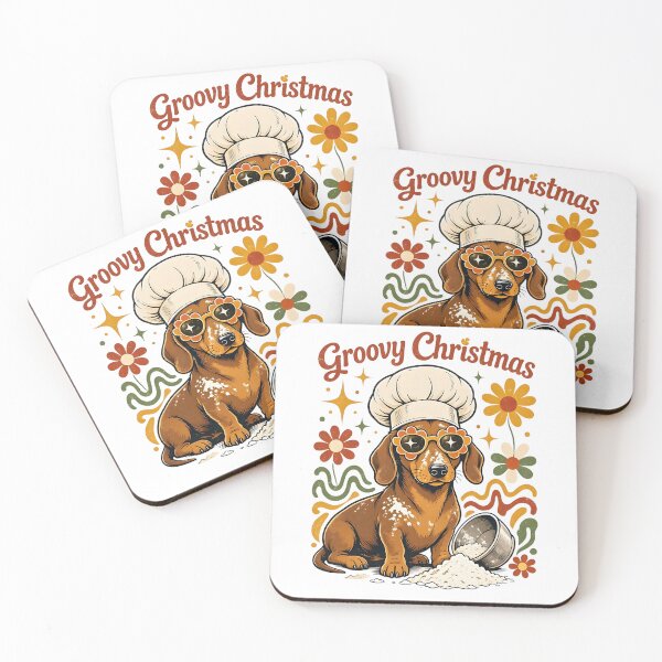 Artikelvorschau, Retro-Groovy-Weihnachts-Dackelkoch-Chaos beim Backen entworfen und verkauft von CraftyValley.
