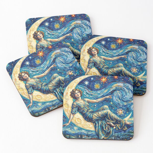 Item preview, Victorian Crescent Moon Goddess in Van Gogh Starry Night Style designed and sold by ArtworkNorth.