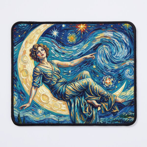Item preview, Victorian Crescent Moon Goddess in Van Gogh Starry Night Style designed and sold by ArtworkNorth.