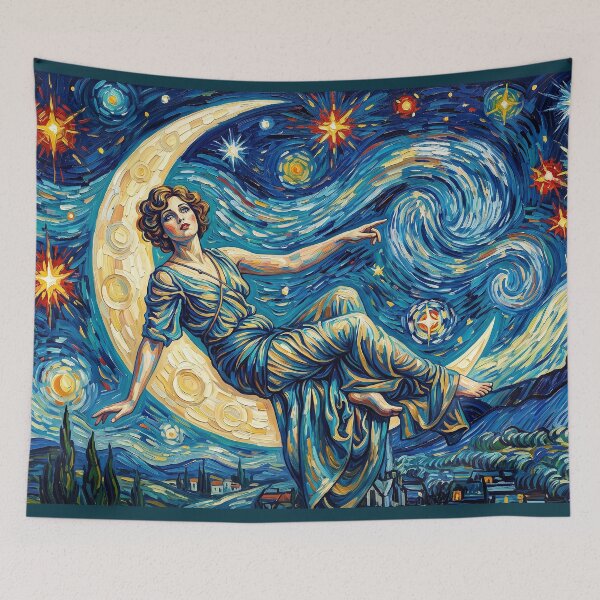 Item preview, Victorian Crescent Moon Goddess in Van Gogh Starry Night Style designed and sold by ArtworkNorth.