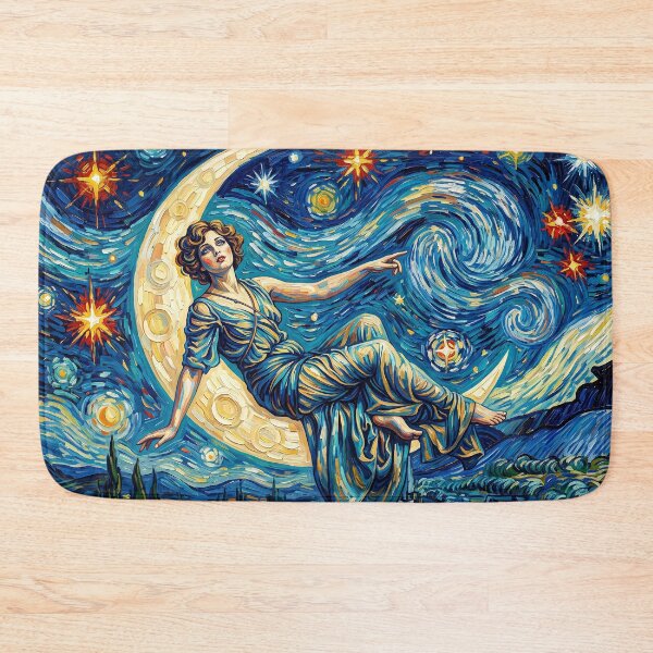 Item preview, Victorian Crescent Moon Goddess in Van Gogh Starry Night Style designed and sold by ArtworkNorth.