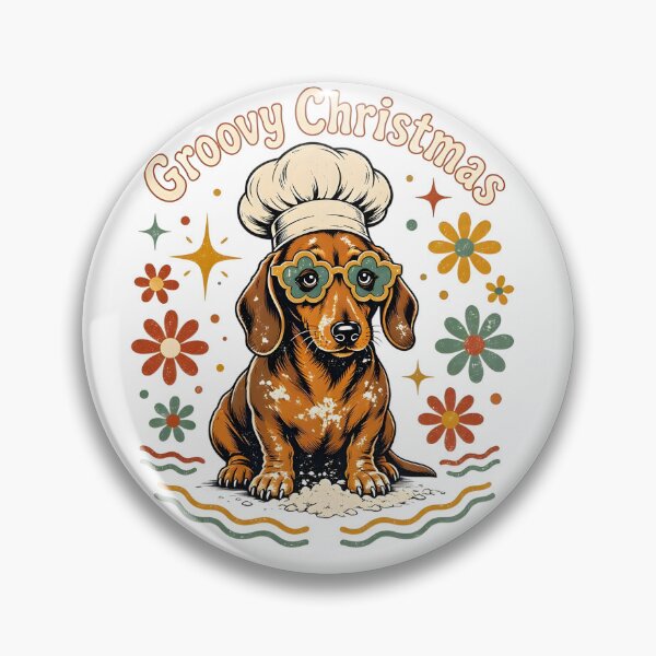 Item preview, Groovy Christmas Dachshund Puppy in Retro Baker Hat designed and sold by CraftyValley.