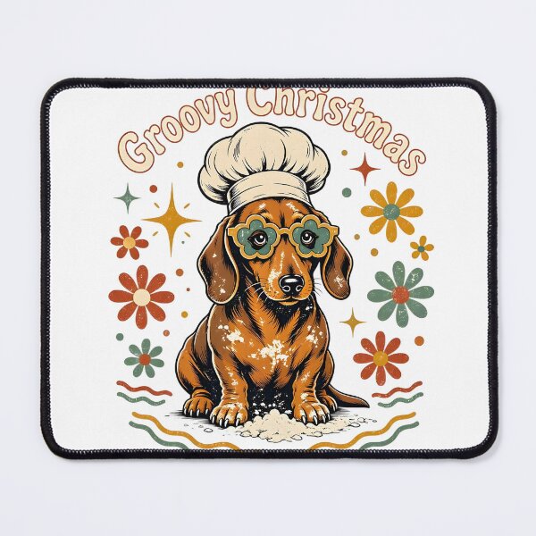 Item preview, Groovy Christmas Dachshund Puppy in Retro Baker Hat designed and sold by CraftyValley.