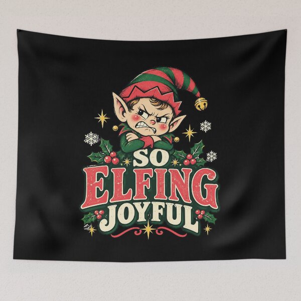 Item preview, So Elfing Joyful – Angry Elf Funny Vintage Christmas designed and sold by Bossy Dogs Co..