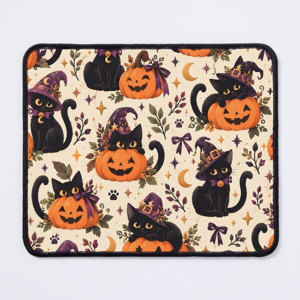 Item preview, Halloween Pattern: black cats and pumpkins designed and sold by DreamagineArtDesign.