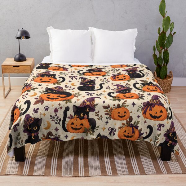 Item preview, Halloween Pattern: black cats and pumpkins designed and sold by DreamagineArtDesign.