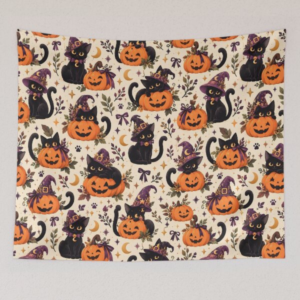 Item preview, Halloween Pattern: black cats and pumpkins designed and sold by DreamagineArtDesign.