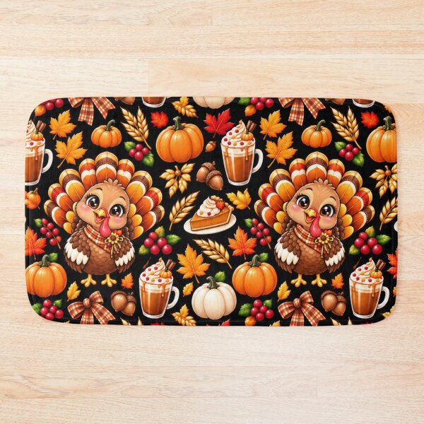 Item preview, Kawaii Thanksgiving Pattern – Cute Turkey, Pumpkin Spice Latte, Pumpkins, Pie & Cozy Autumn Leaves designed and sold by ALH Apparel.