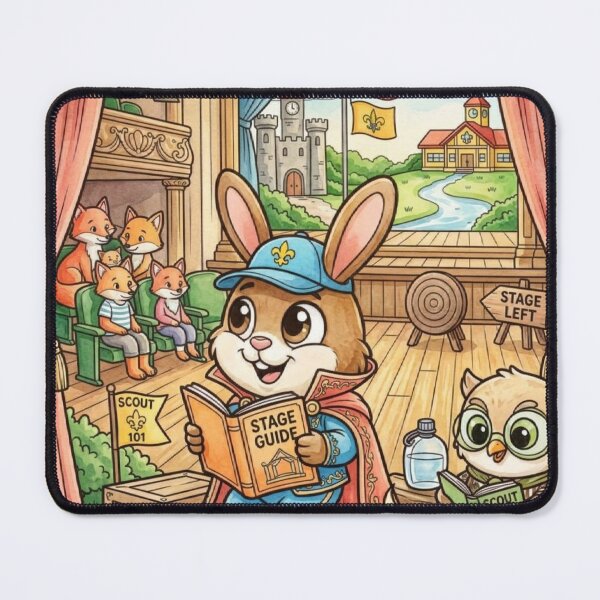 Item preview, Scout Bunny Stage Show | Whimsical Watercolor Theater Art designed and sold by hepopatterns.