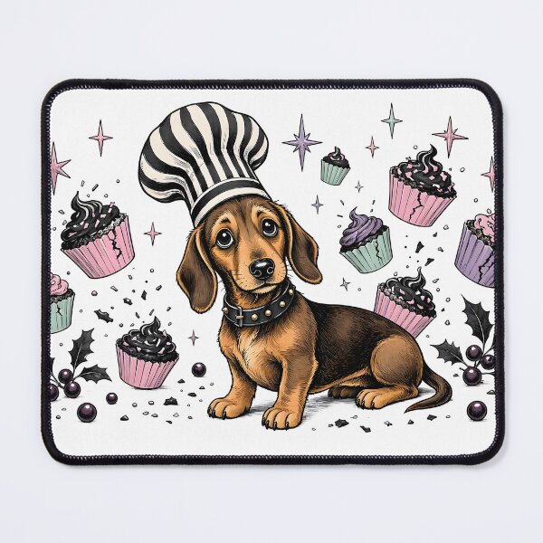 Item preview, Pastel Goth Halloween Dachshund Chef with Spooky Cupcakes designed and sold by CraftyValley.