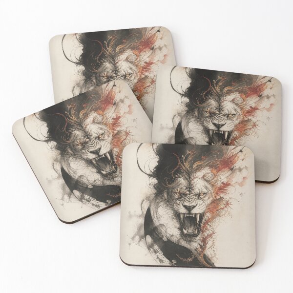 Item preview, Aggressive Watercolor Roaring Lion Ink Art designed and sold by Marcu Ioachim.