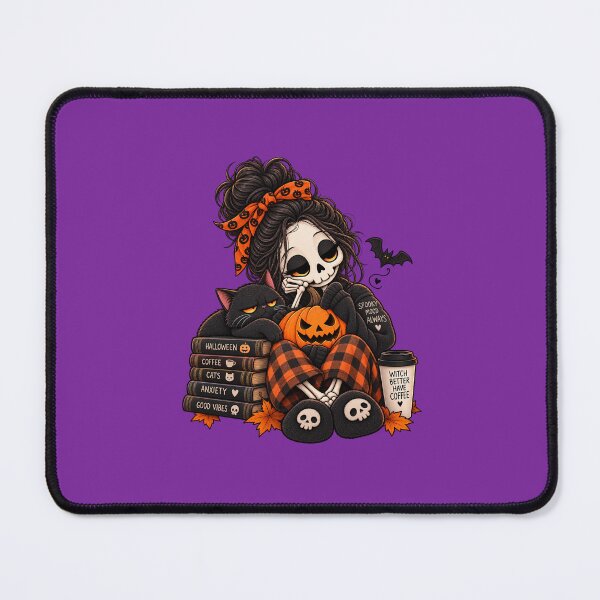 Item preview, Spooky Mood Always Halloween Skeleton Girl Cat Pumpkin Coffee designed and sold by MaggesticDesigns.