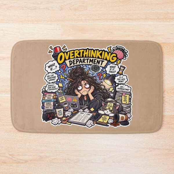 Item preview, Overthinking Department funny relatable mental health sticker T-shirt Design designed and sold by carestazafeli.