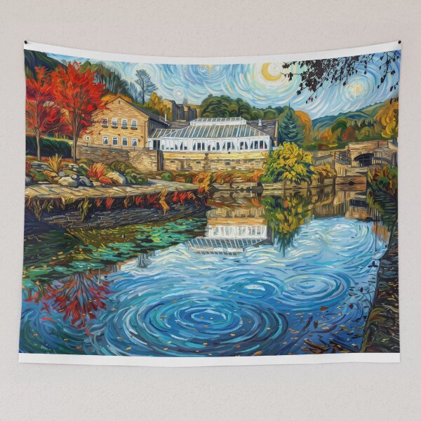 Item preview, Salterhebble Watermill in Van Gogh Style - Autumn Canal Landscape designed and sold by ArtworkNorth.
