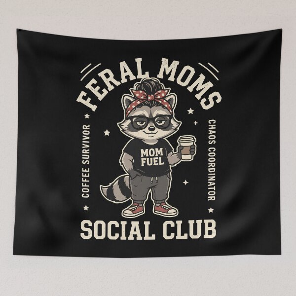 Item preview, Feral Moms Social Club Funny Raccoon Coffee Chaos Coordinator  designed and sold by Emmatshirt1.