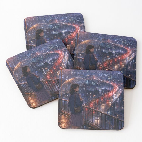 Item preview, Rainy Night Tokyo City Overlook Anime Girl designed and sold by vekotpu.