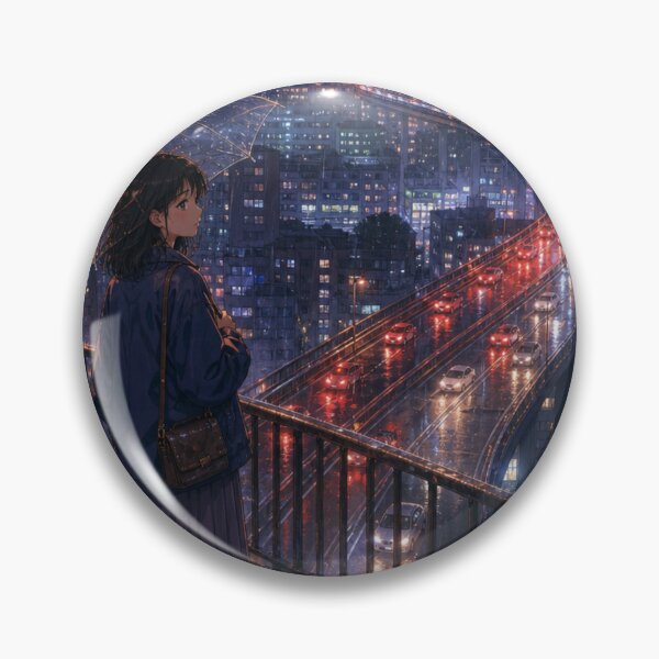 Item preview, Rainy Night Tokyo City Overlook Anime Girl designed and sold by vekotpu.