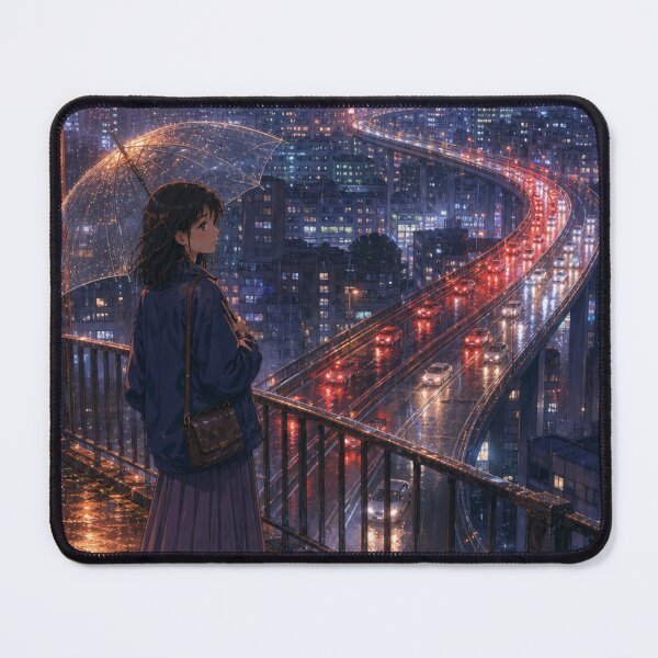 Item preview, Rainy Night Tokyo City Overlook Anime Girl designed and sold by vekotpu.