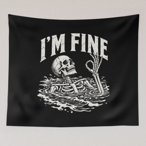 Item preview, Im Fine Funny Skeleton Ok Sign Sarcastic Retro Design designed and sold by SEINENGAPPI19.