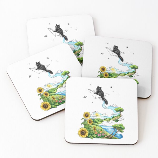 Item preview,  Black Cat Riding Paper Airplane Over Sunflower Landscape River Surreal designed and sold by jarlinxsanchez.