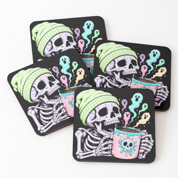 Item preview, Spooky Vibes Skeleton Drinking Coffee Cute Ghost Aesthetic Kawaii Art designed and sold by W&RParadise.