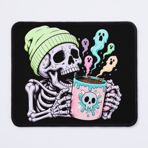 Item preview, Spooky Vibes Skeleton Drinking Coffee Cute Ghost Aesthetic Kawaii Art designed and sold by W&RParadise.