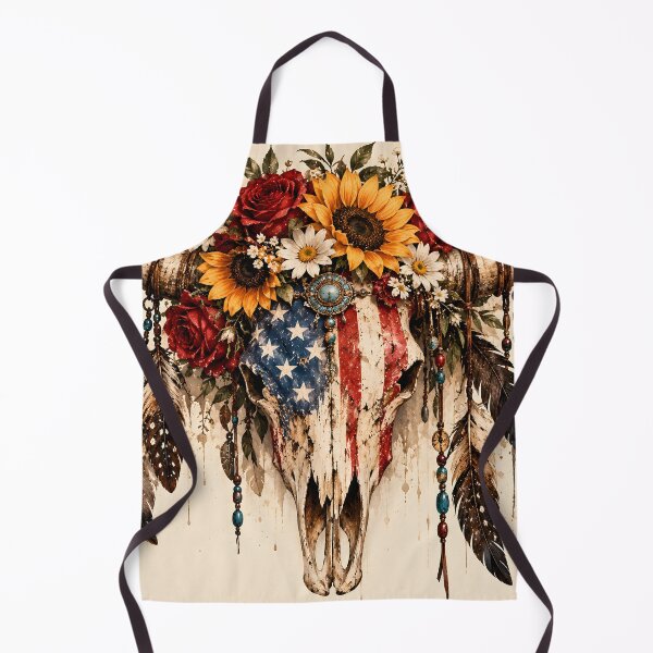 Item preview, Boho bull skull with USA flag, flowers and feathers designed and sold by Fotografin1981.