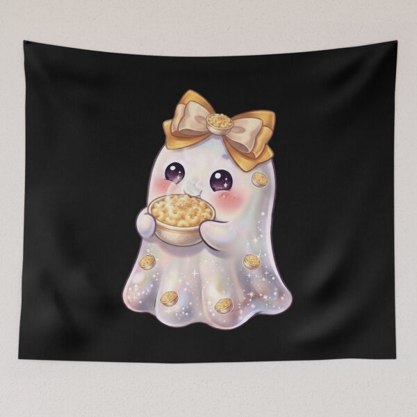 Item preview, Cute Kawaii Ghost Eating a Mac & Cheese Design / Cheesy Lovers / Funny Tops / Halloween / Foodie T-shirts mugs stickers phone case journal poster / Journaling designed and sold by TeenLake.
