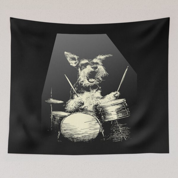 Item preview, Rock 80 90's Vintage Cute Schnauzer Playing Drums Music Dog Drummer designed and sold by MOHAMED FRASER.