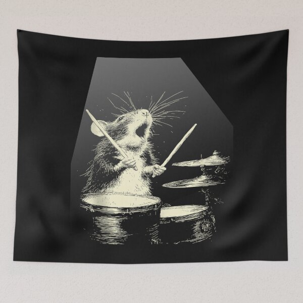 Item preview, Rock 80 90's Vintage Cute Rat Playing Drums Funny Music Animal Drummer  designed and sold by MOHAMED FRASER.