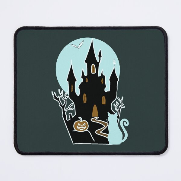 Item preview, Whimsical Witchy Halloween Cat Haunted Castle Jack O Lantern Bat designed and sold by LeshanArt.
