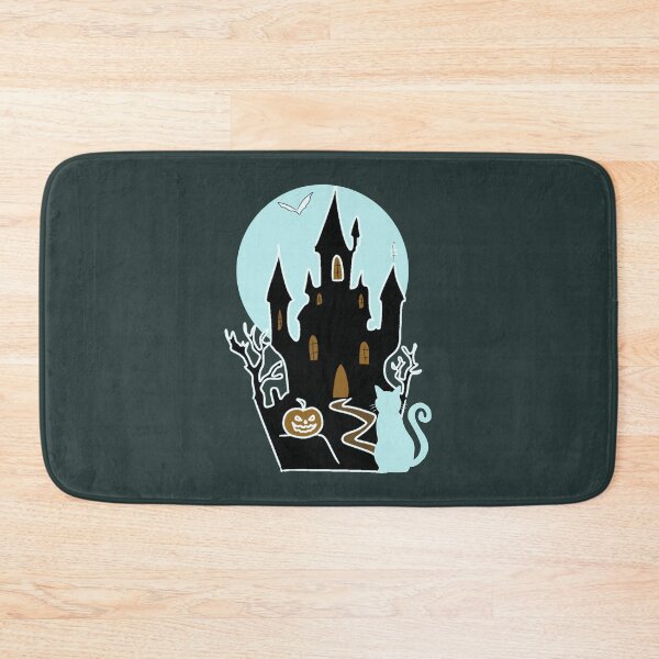 Item preview, Whimsical Witchy Halloween Cat Haunted Castle Jack O Lantern Bat designed and sold by LeshanArt.
