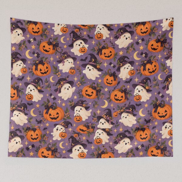 Item preview, Halloween Pattern: cute ghosts and pumpkins designed and sold by DreamagineArtDesign.