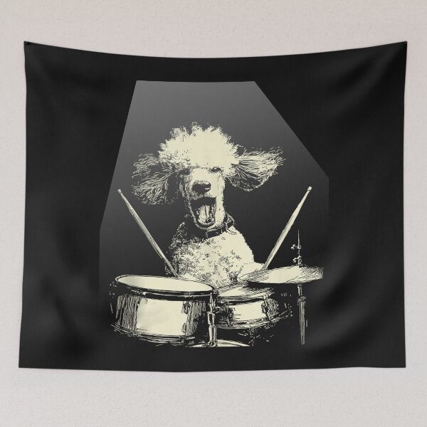 Item preview, Rocks 80 90's Vintage Cute Poodle Playing Drums Funny Music designed and sold by MOHAMED FRASER.
