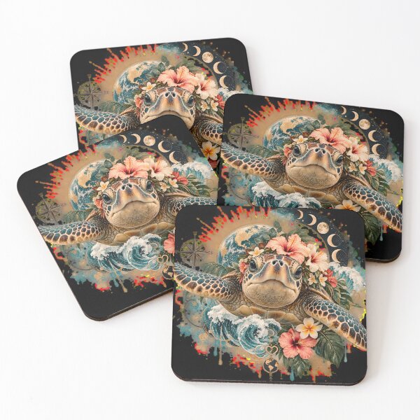 Item preview, Sea turtle with tropical flowers, waves and globe designed and sold by Fotografin1981.