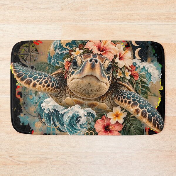 Item preview, Sea turtle with tropical flowers, waves and globe designed and sold by Fotografin1981.