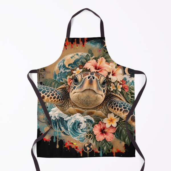 Item preview, Sea turtle with tropical flowers, waves and globe designed and sold by Fotografin1981.