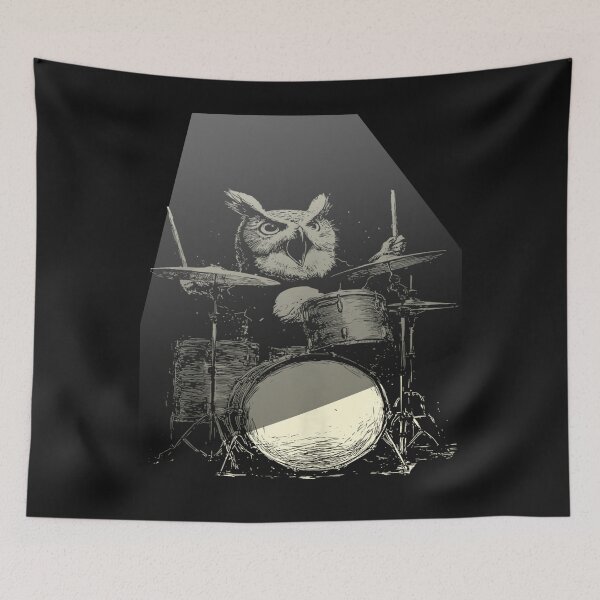 Item preview, Rocks 80 90s Vintage Cute Owl Playing Drums Funny Music Animal Drummer designed and sold by MOHAMED FRASER.