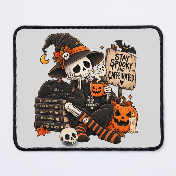 Item preview, Stay Spooky and Caffeinated Halloween Skeleton Witch designed and sold by MaggesticDesigns.