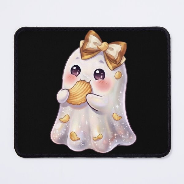 Item preview, Cute Kawaii Ghost Eating Potato Chips Design / Potato Funny / Yummy / Tops / Anime / Halloween Decors / Foodie T-shirts mugs stickers phone case journal poster designed and sold by TeenLake.