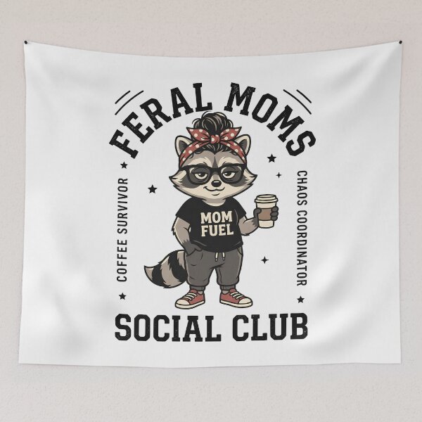Item preview, Feral Moms Social Club Funny Raccoon Coffee Chaos Coordinator  designed and sold by Emmatshirt1.