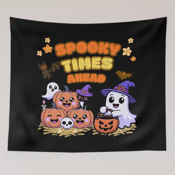 Item preview, Spooky Times Ahead Cute Halloween Ghost Pumpkin Retro Groovy Art designed and sold by W&RParadise.