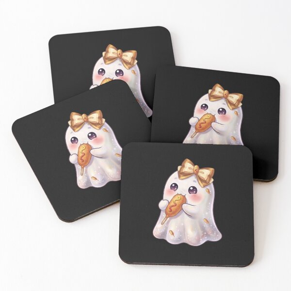 Item preview, Cute Kawaii Ghost Eating a Cheesy Yummy Corndog Design / Street Food Festival / Carnival /  /  Clothes / Tops / Decor / Halloween Decors / Foodie T-shirts mugs stickers phone case journal poster designed and sold by TeenLake.