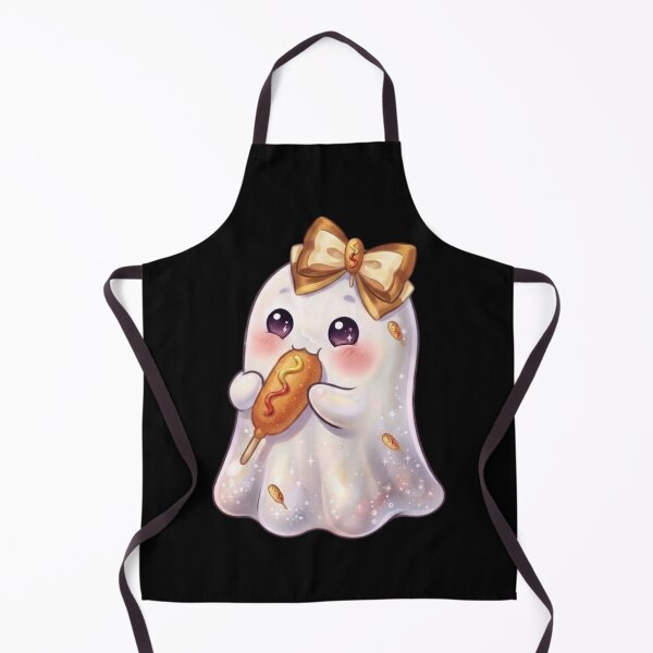 Item preview, Cute Kawaii Ghost Eating a Cheesy Yummy Corndog Design / Street Food Festival / Carnival / / Clothes / Tops / Decor / Halloween Decors / Foodie T-shirts mugs stickers phone case journal poster designed and sold by TeenLake.