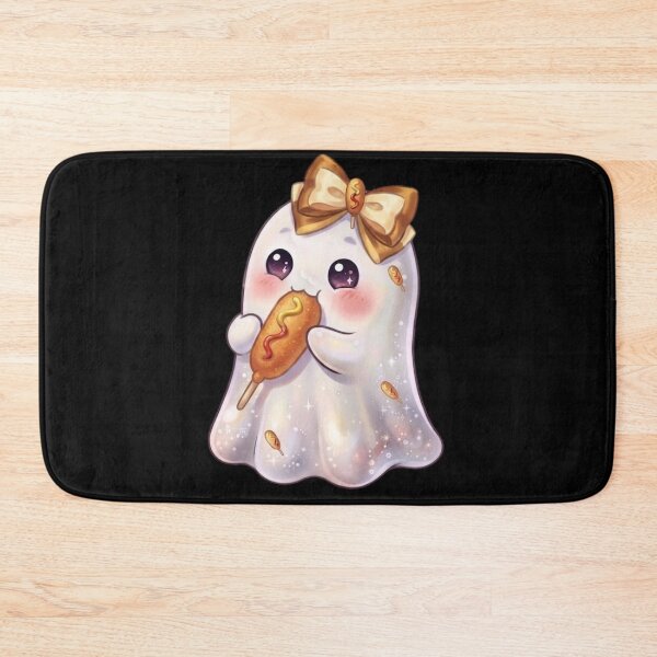 Item preview, Cute Kawaii Ghost Eating a Cheesy Yummy Corndog Design / Street Food Festival / Carnival /  /  Clothes / Tops / Decor / Halloween Decors / Foodie T-shirts mugs stickers phone case journal poster designed and sold by TeenLake.