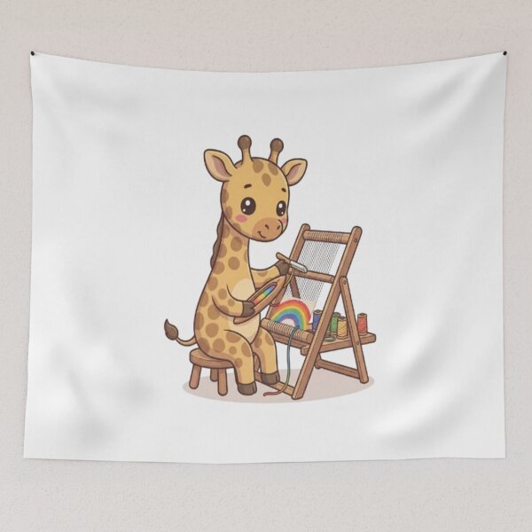 Item preview, Cute Giraffe Weaving Rainbow Tapestry designed and sold by Ella_Sketch.
