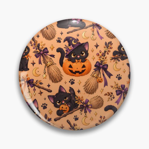 Item preview, Halloween Pattern: cute black cats and witch brooms designed and sold by DreamagineArtDesign.