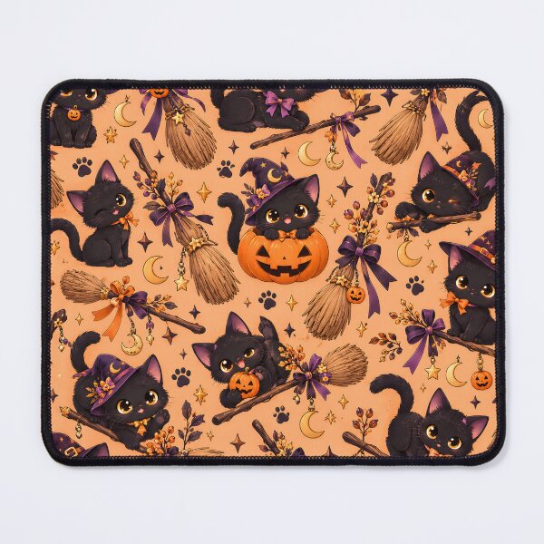 Item preview, Halloween Pattern: cute black cats and witch brooms designed and sold by DreamagineArtDesign.