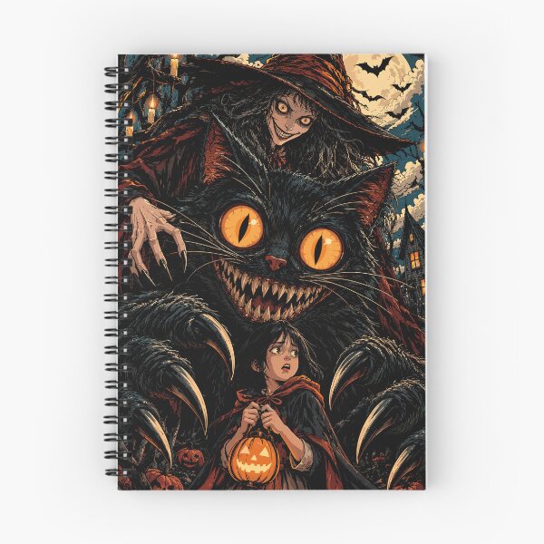 Item preview, The Witch and the Giant Grinning Black Cat - Spooky Dark Fantasy Halloween Art designed and sold by arfindo-indra.